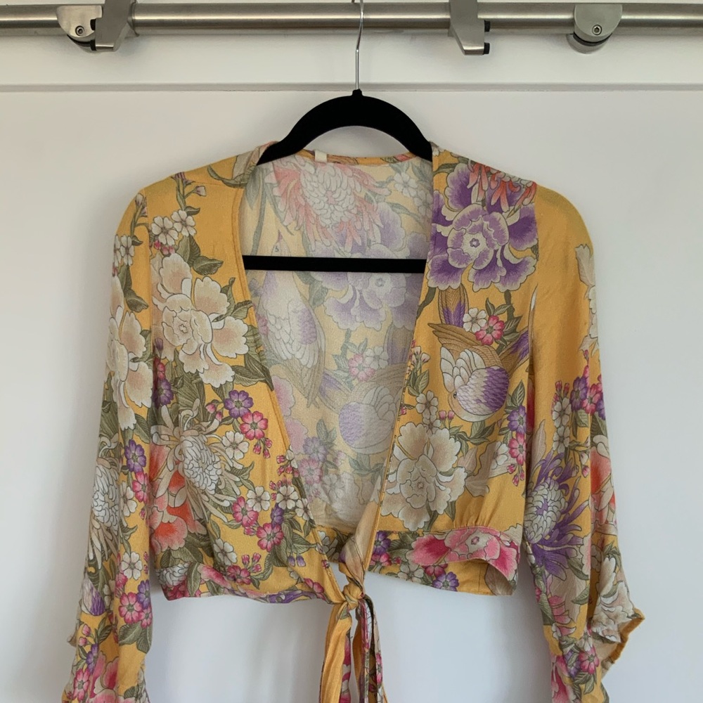 Spell Blue Skies Wrap Top, Yellow Small